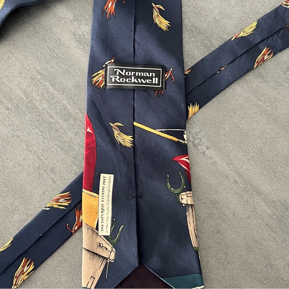 VTG 1994 Norman Rockwell Fly Fishing Fisherman Silk Tie Saturday‎ Evening Post - Picture 6 of 8